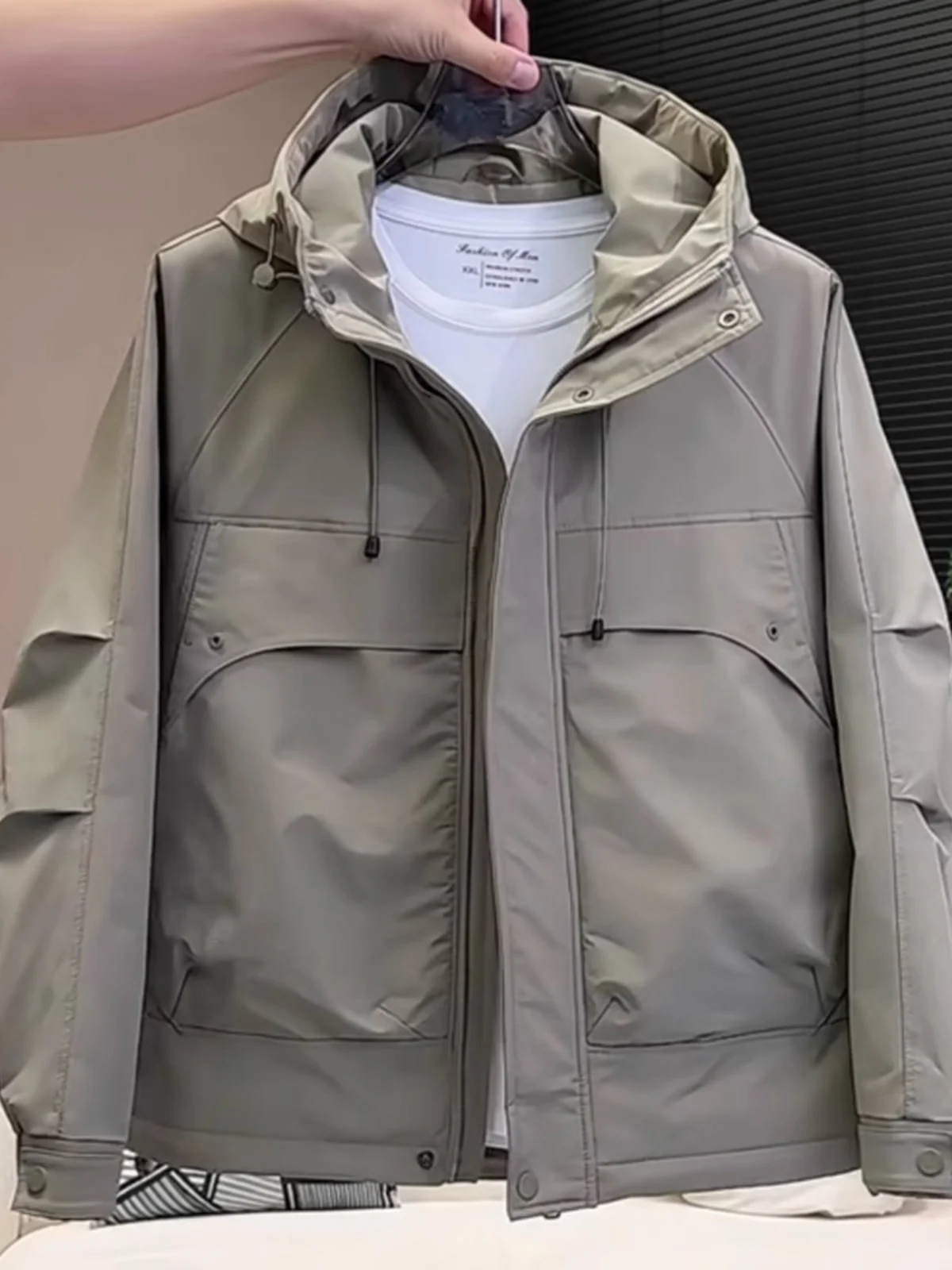 

Trendy Cotton Jaet Men's Casual Hooded Workwear Outerwear Open Cardigan Loose Versatile Coat Windproof Long Sve Zipper