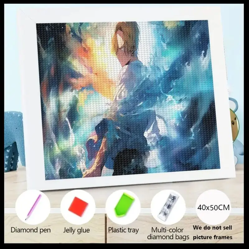 1 unidad 5D DIY Kit de pintura de diamante de taladro cuadrado completo, pintura de diamante de arte de personaje de Guerrero Manga de Anime con Ener abstracta vibratoria