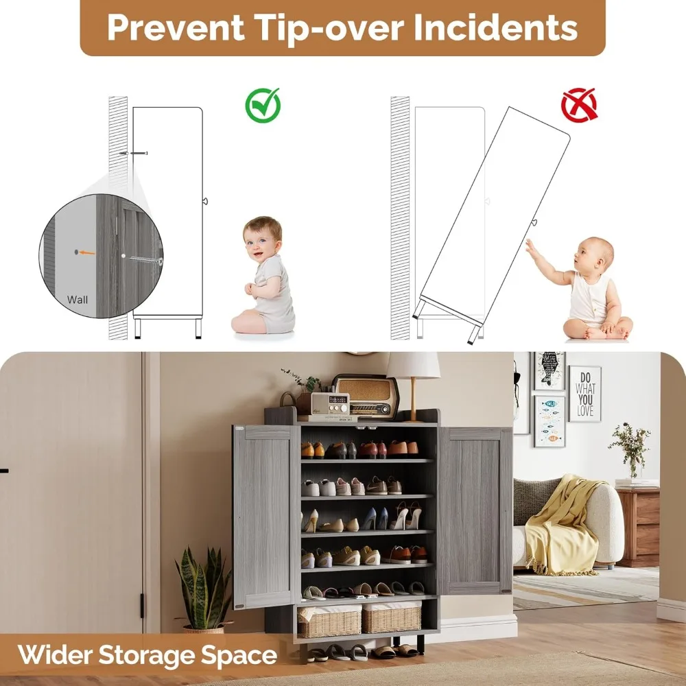 

Farmhouse Shoe Cabinet with Doors, 6-Tier Wooden Shoe Organizer with Adjustable Shelves, Entryway Storage Cabinet, Customized