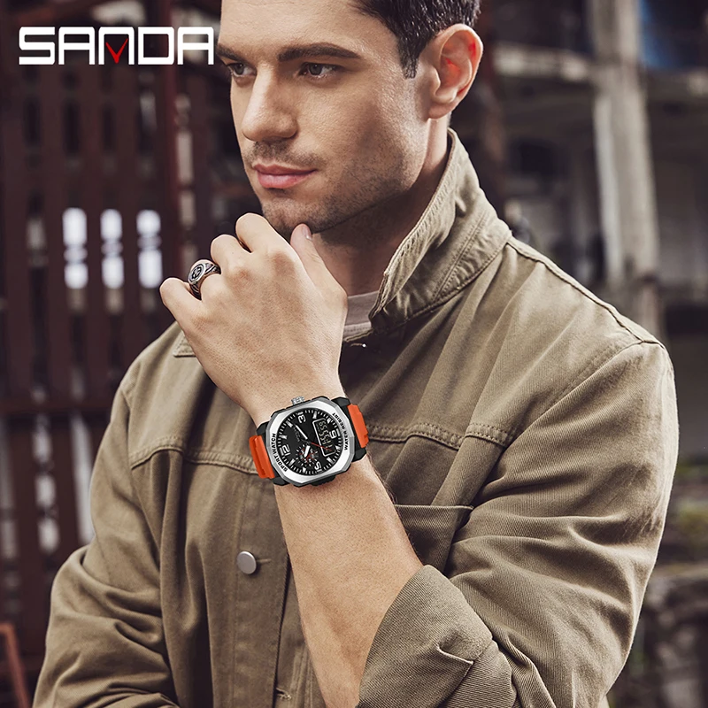 Sanda Topmerk 3370 Modieuze Heren Buitensport Heren Elektronisch Militair Horloge Waterdicht Nachtlampje Heren Horloge 2024