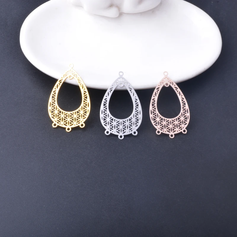 10 Stück Filigran-Schmuckverbinder aus Edelstahl, geometrischer Wassertropfen-Ohranhänger, DIY-Schmuck-Ohrring-Zubehör – Detail 16