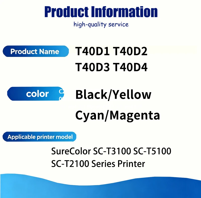 1/2/3 sets T40D1 T40D2 T40D3 T40D4 Compatible Ink Cartridge for Epson SureColor SC-T2100 SC-T3100 SC-T5100 Series color Printers