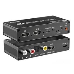 Przełącznik 4K HDMI 2 wejścia 1 wyjście Ekstraktor audio HDMI ARC Przełącznik audio 2x1 Selektor z adapterem R/L+Toslink SPDIF+COAXIAL Audio Out