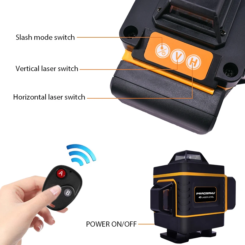 Pracmanu 16 Lines 4D Laser Level Horizontal And Vertical Cross Super Powerful Auto Self-Leveling Green Line  Laser Level