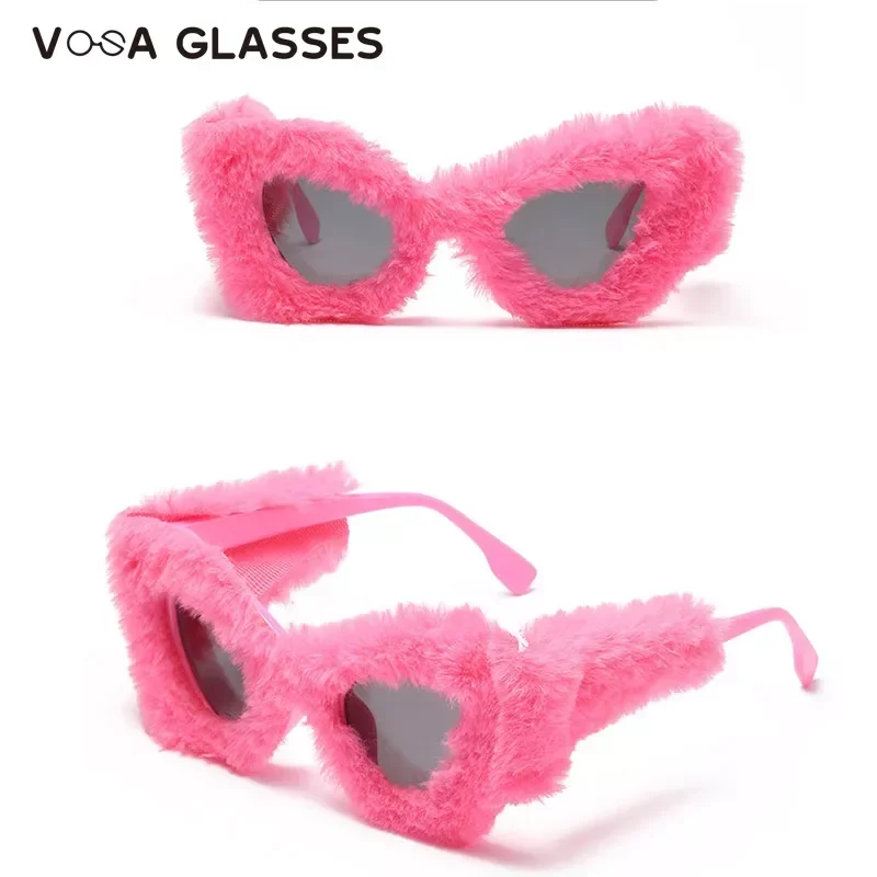 Gafas de sol de piel suave para mujer, lentes de gran tamaño, cuadradas, de felpa, de marca de moda, divertidas, para fiesta, rosa y negro