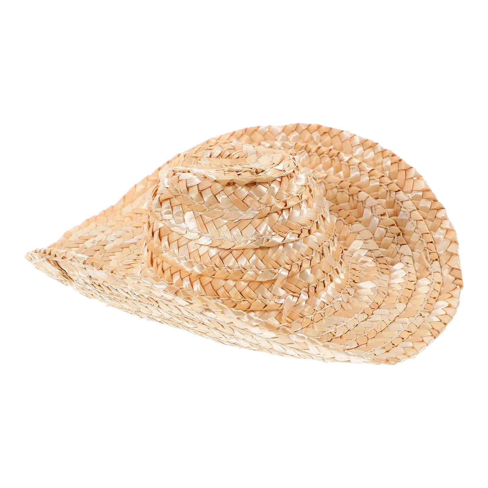 

Mini House Ornament Cowboy Hat Straw Caps Weaving Craft Small Hats Decor Knitted Creative