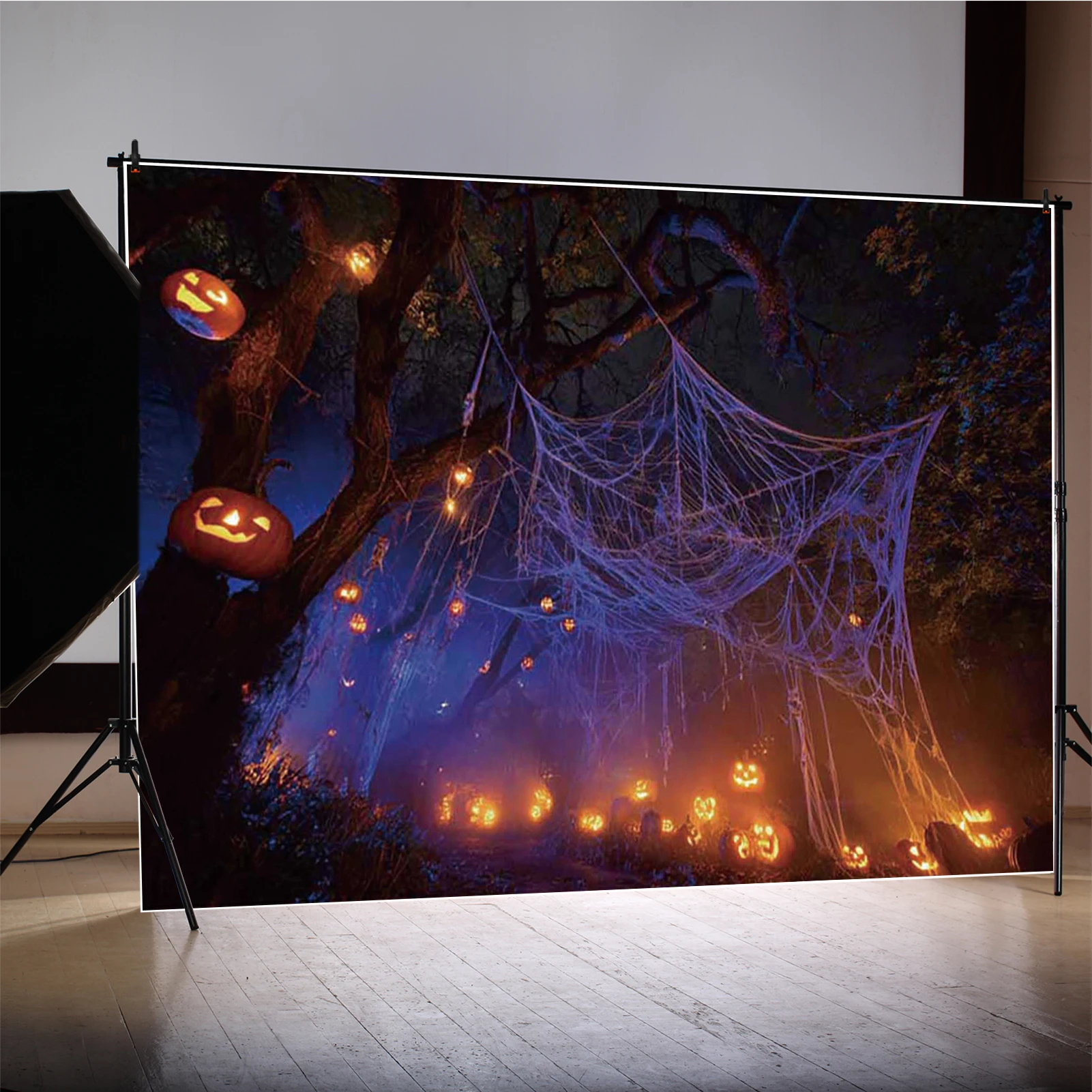 MOON.QG ファンタジーハロウィン背景 ランタン墓地森林フォトゾーン背景撮影小道具新生児写真壁紙