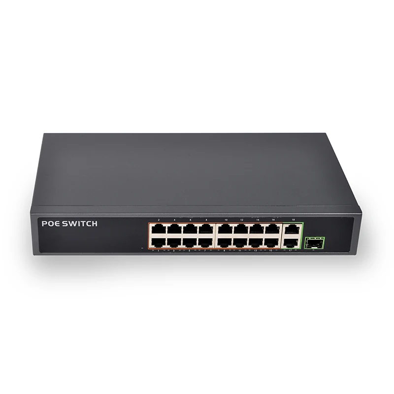 IEEE802.3af/AT, 1-Port Gigabit SFP, พอร์ตอีเธอร์เน็ตกิกะบิต2พอร์ต, สวิตช์ PoE 16-Port 10/100Mbps สำหรับกล้อง IP ตรวจตราความปลอดภัย