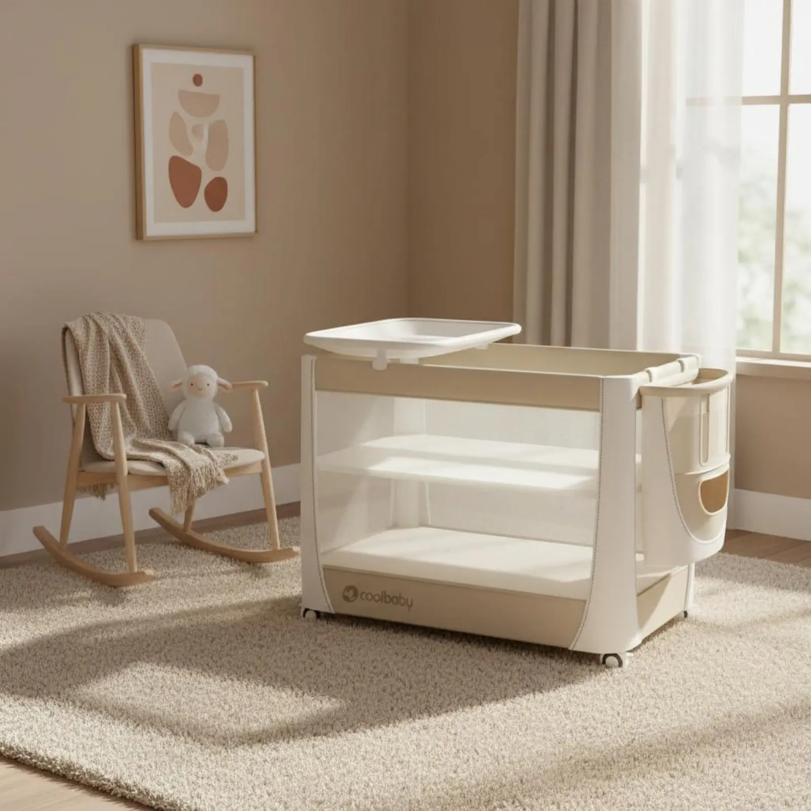 

Crib Changing Table 4 in 1 Folding Baby Bed Baby Bassinet Playpen Storage Basket Bedside Crib Mesh Edge for Newborns, Nursery
