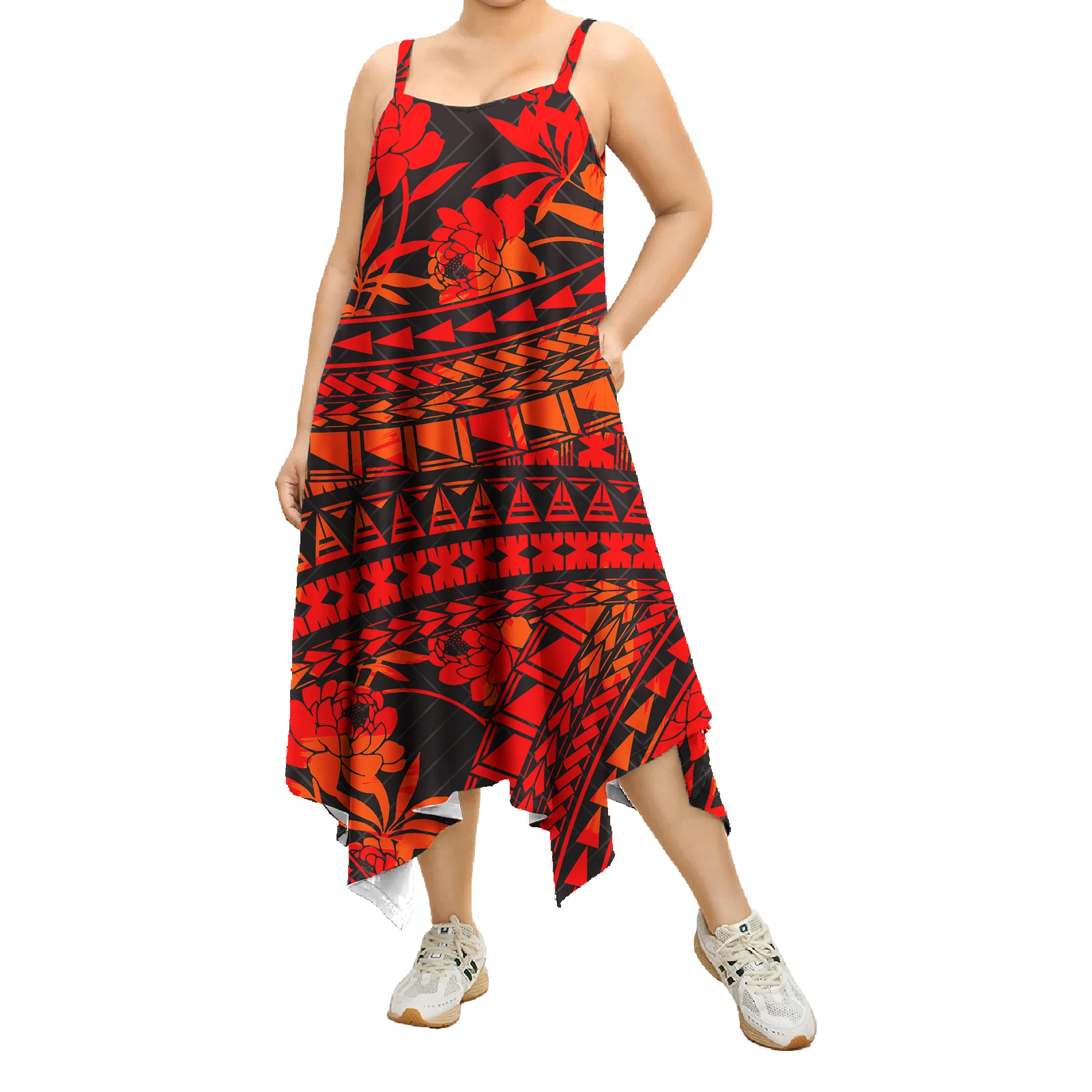 Clothing Manufacturers Hawaiian Polynesian Tribal Design Sexy Sling Dress Formal Elegant Midi Dress Casual