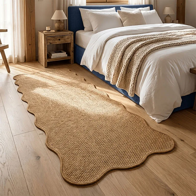 A Wavy-Edged Imitation Sisal Bathroom Non-Slip Mat, Kitchen Mat, Non-Slip, Water-Absorbent, Dirt-Resistant Bathroom Foot Mat