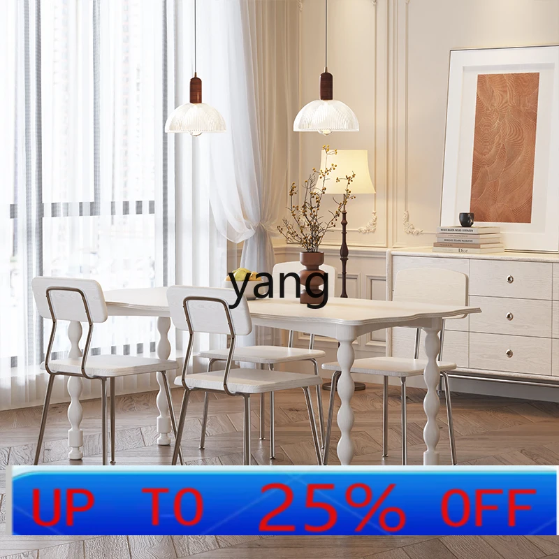 

LHH all solid wood medieval cream style dining table minimalist oval household dining table