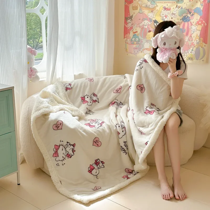 

Cartoon HelloKittys Plush Double-Layered Throw Blanket - Soft, Reversible, Machine Washable, All-Season for Couch & Bed