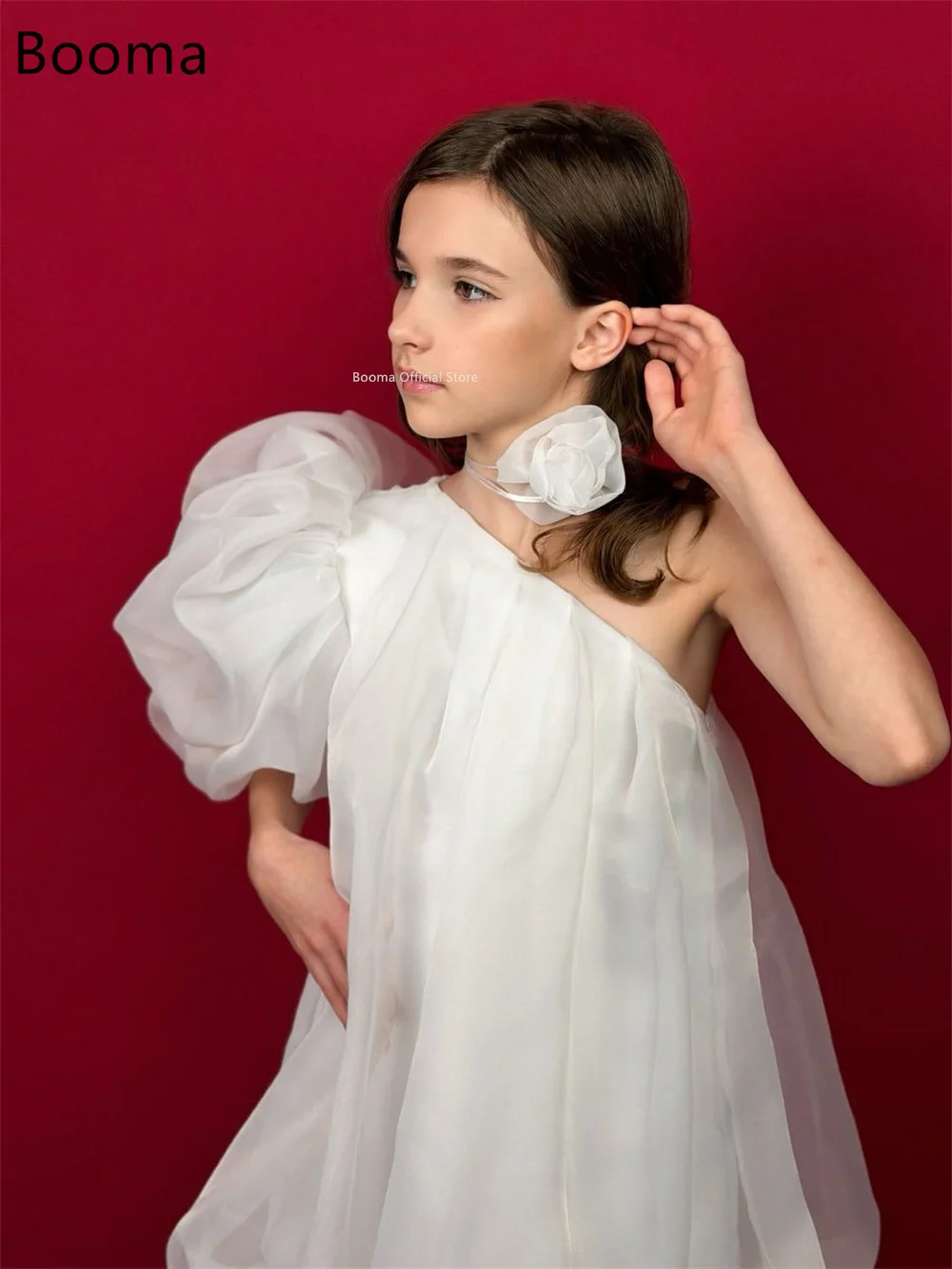 Booma a-line بكتف واحد مطوي زهور فتاة فساتين حفلات الزفاف للأطفال زهور بنات فساتين حفلات مخصصة 2025 #3