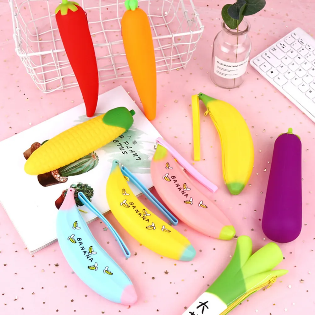 2Pcs Vegetable Pencil Bags Wear Resistant Silicone Pencil Pouch Cartoon Pen Organizer School Supplies Student Gift