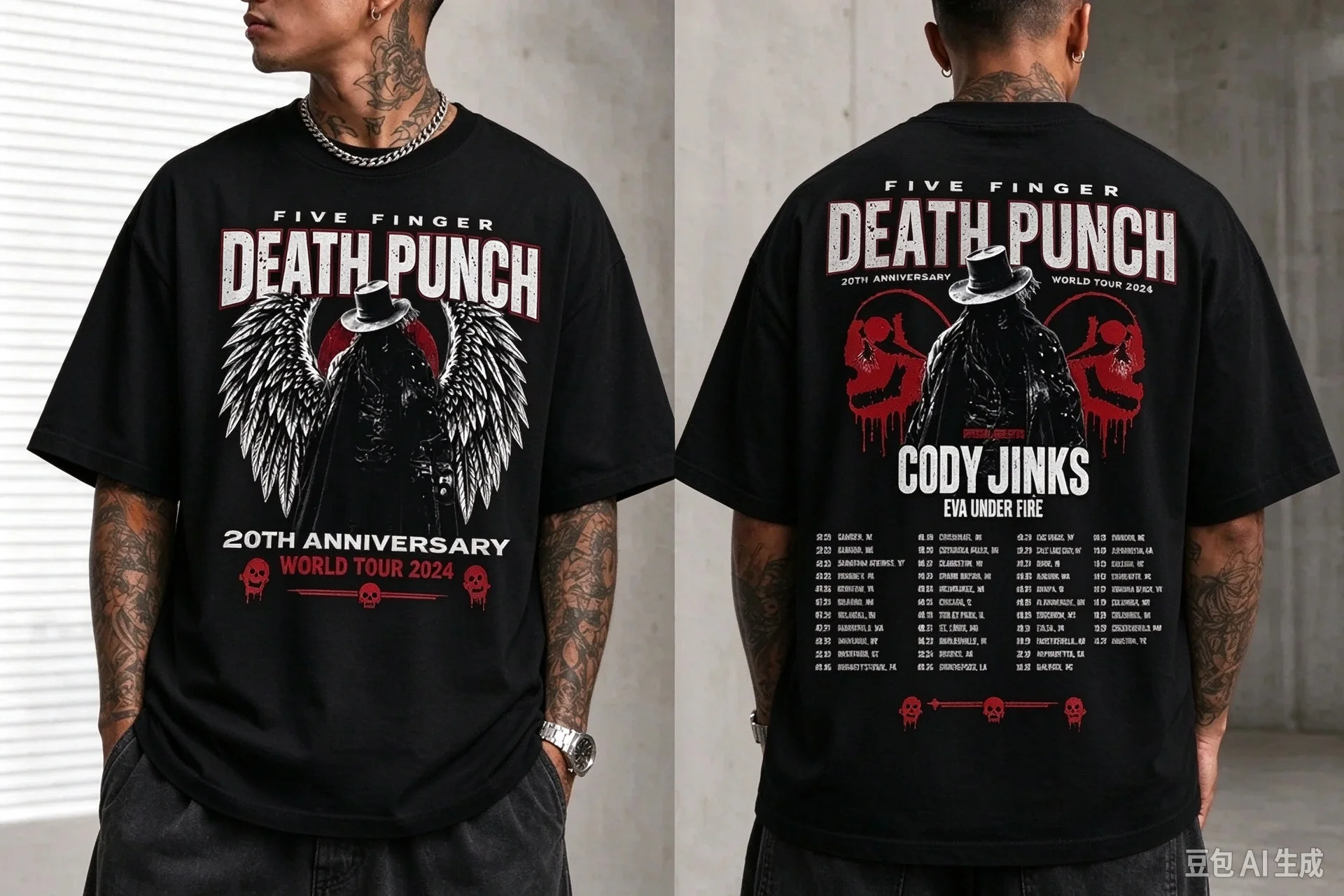 Five Finger Death Punch 20th Anniversary World Tour 2026 Metal Band Pattern T-shirt Short Sleeve Casual Top