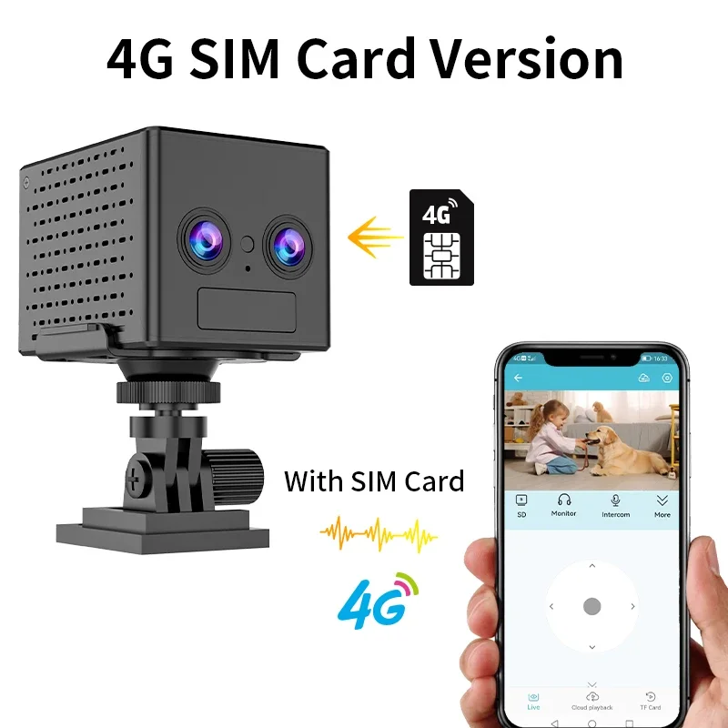 

HD 4K 4G SIM Card Mini Camera 5MP 3000mAh Battery Camera 6X PIR Human Detection Security Surveillance Camera two-way walkie talk