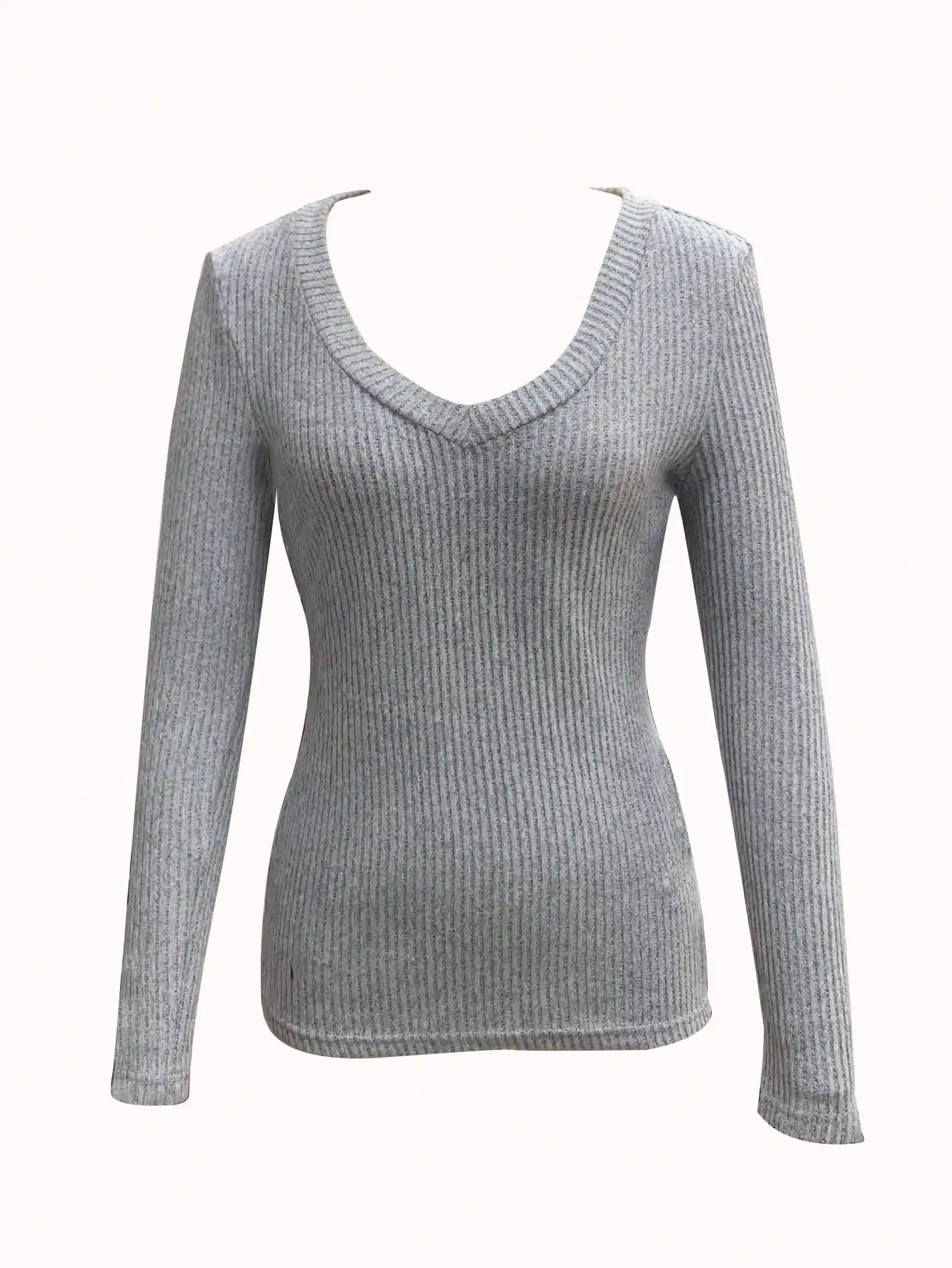 เสื้อยืดแขนยาวคอวีลึกสำหรับผู้หญิง เสื้อเข้ารูปเซ็กซี่สำหรับฤดูใบไม้ร่วง ใส่สบายและใส่ได้ทุกวัน