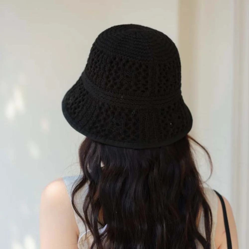 Темпераментная вязаная панама, дышащая тканая рыбацкая шляпа с защитой от ультрафиолета, однотонная ажурная солнцезащитная кепка для бассейна на каждый день
