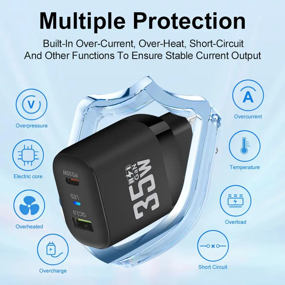 Multi-device Charger High Power Led Universal Us Plug Travel Wall Charger Adapter for Iphone Huawei Fast Charging Qc3.0 Pd35w