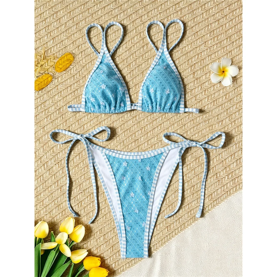 S - XL Bedruckter Bikini mit Trägern, Damen-Badebekleidung, zweiteiliger Bikini-Set, hoher Beinausschnitt, Badeanzug, Badebekleidung, Modell V8487 – Detail 6