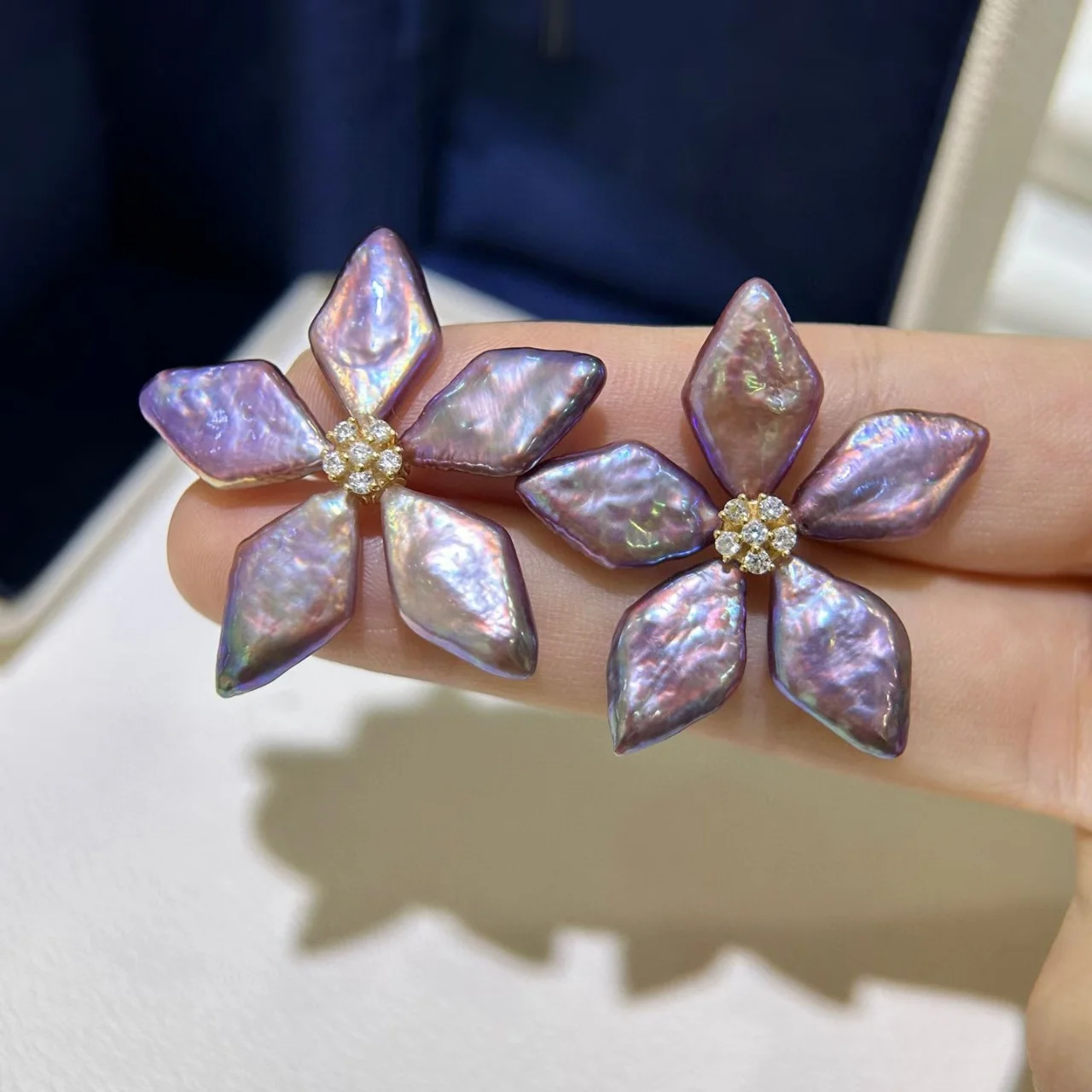 

Certificate 925 Silver Natural Baroque Flower Ear Stud Rare Freshwater Purple Petal Pearl Big Chunky Violet Earring Fine Jewelry