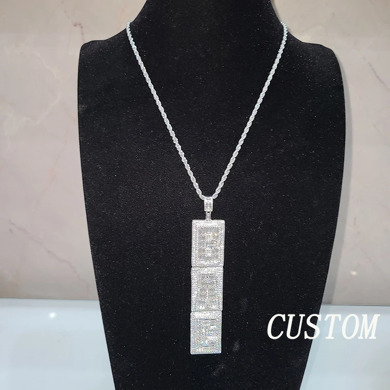 

Iced Out Custom Name Necklace Letters Arranged Vertically Pendant With Rope Chain Hip Hop Jewelry