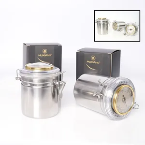 Aço inoxidável Hidratante Jar com Exibição Termômetro, Folha de charuto para armazenamento Tabaco Charuto, Saving Jar, Gift Box 10 principais vendas garrafa para fumar - №4