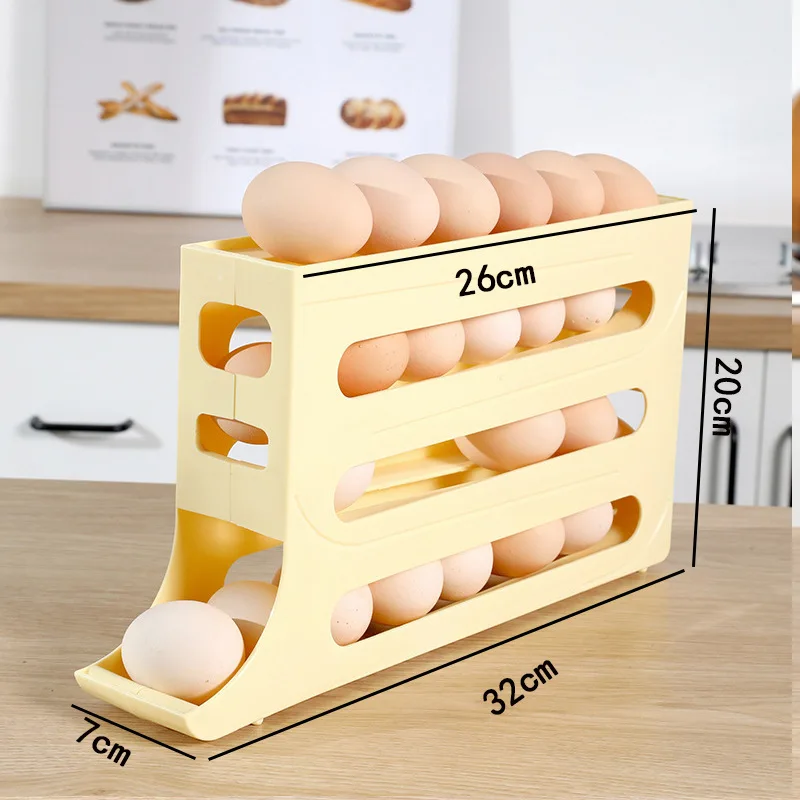 4 Tier Egg Storage Box Organizer for Refrigerator Rolling Egg Organizer Holder Fridge Storage Organizer Food Storage Container