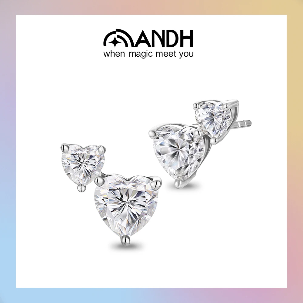 

ANDH 2.2 ct Double Heart-Cut Moissanite Earrings Sparkling Romantic Wedding Party Daily Wear Women's Stud Trendy Jewelry Gift