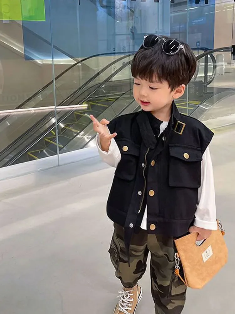Korean Style Baby Boys' Work Clothes Children Spring All-Matching Western Style Coat Boy's Waistcoat Spring and Autumn New