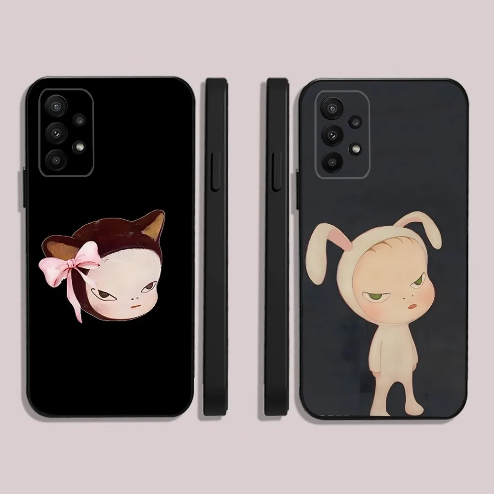 Japanese Y-Yoshitomo Nara Phone Case For Samsung S24,23,22,30,21,10,9,Ultra,Plus,Lite,FE,5G Black Soft Case