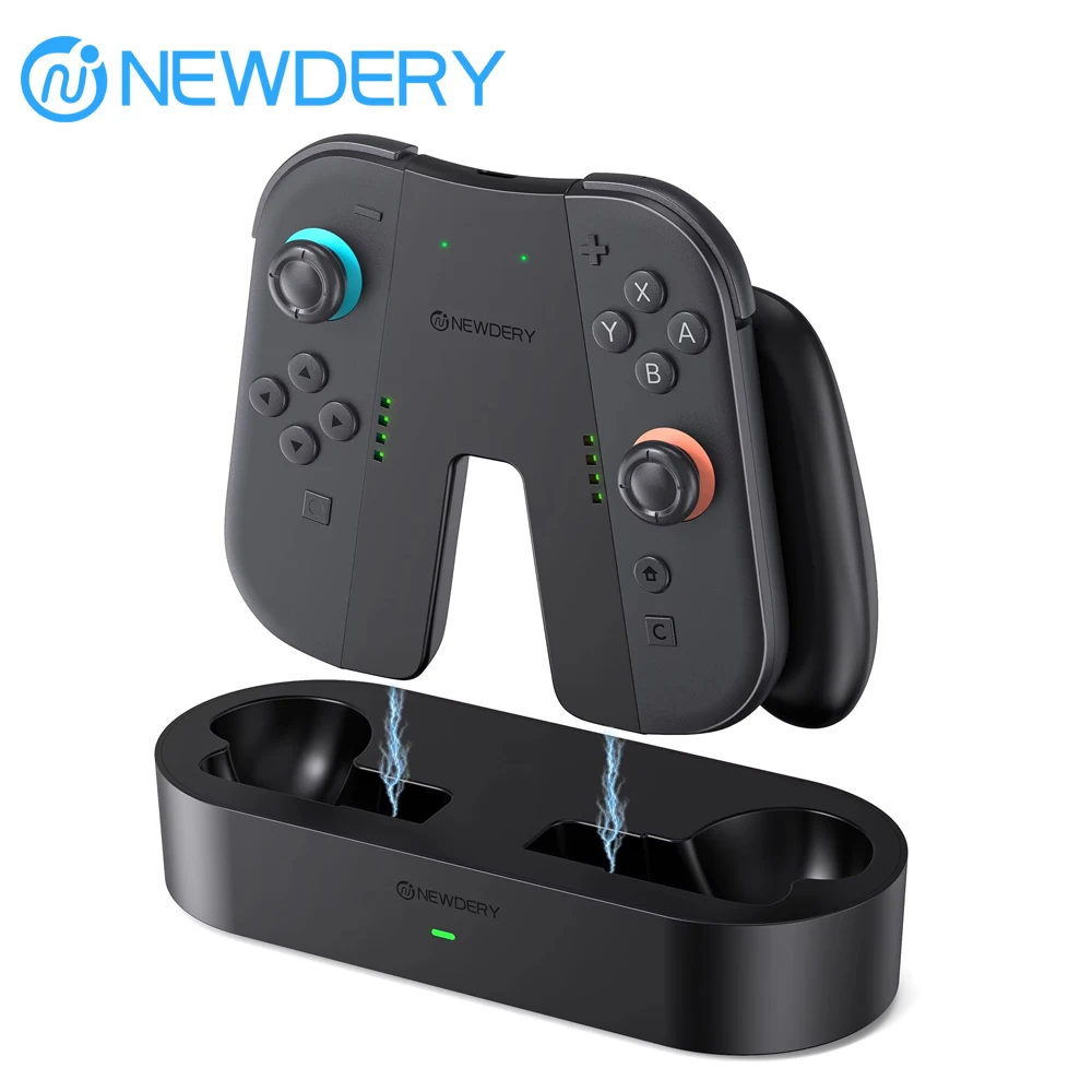 NEWDERY Charging Grip & Charging Dock for Switch 2 Joycons Magnetic Grip Controller Play While Charging with LED Indicator