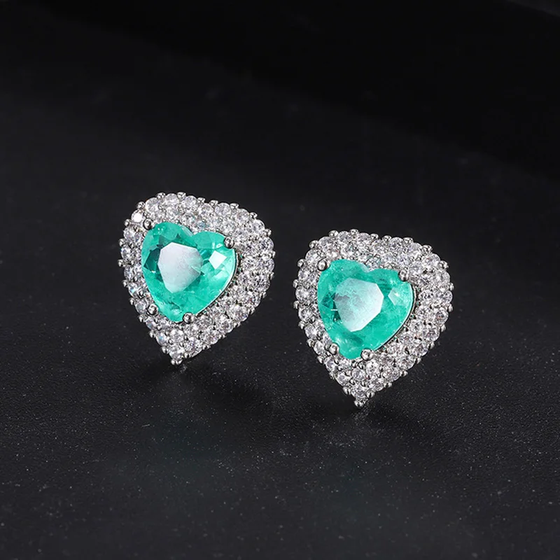 Luxury 925 Sterling Silver Paraiba Heart Necklace Earrings Ring for Women Girl Wedding Dinner Party Jewelry Set Anniversary Gift