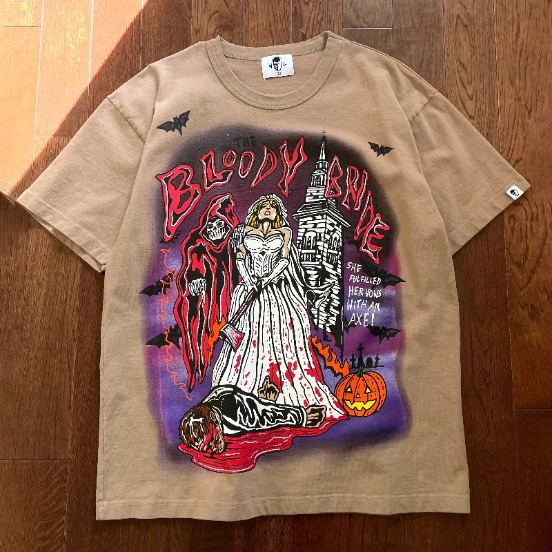 

Bloody Bride loween Tee ort Sve T-irt Men's Faion Moery Summer Cotton Cartoon Print round Ne Stand Fit Tee