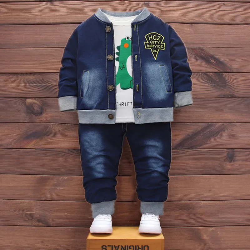 2024 Boys Clothing Sets New Kids Cotton Suit Autumn Long - sleeved Three piece jacket+jeans+t-shirt fashion casual children Sets