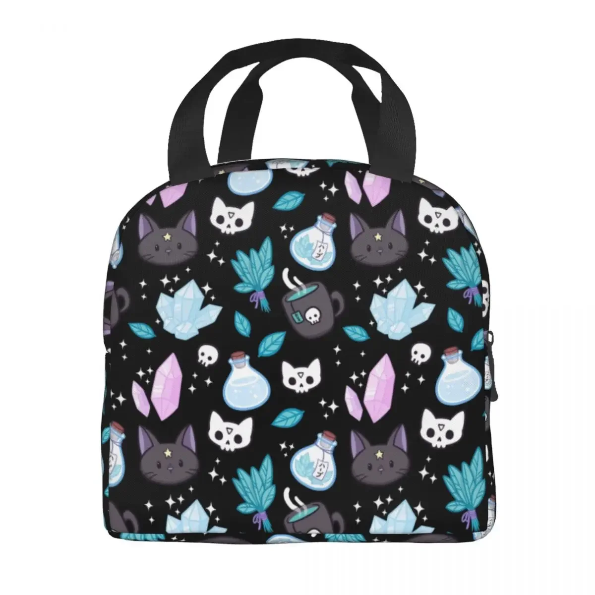 Herb Witch Insulated Lunch Tote Bag for Women Halloween Witchy Spooky Cat Cooler Thermal Food Lunch Box Outdoor Camping Travel