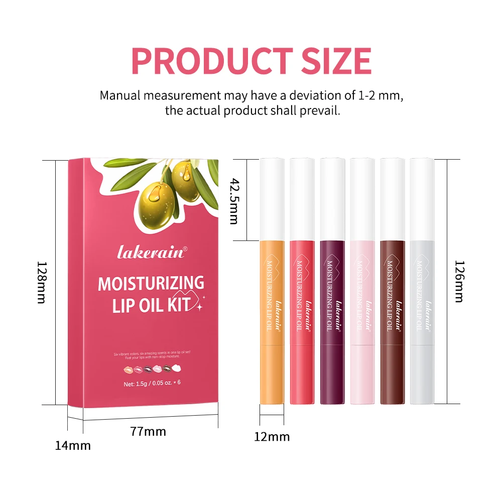 lakerain6 zestaw esencji do ust w kolorze trwałej nawilżającej, lekkiej linii ust nawilżającej, nawilżającej balsam do ust o zapachu miodowej róży