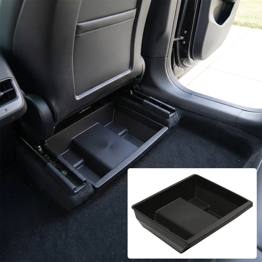 Rear Under Seat TPE Storage Box Drawer Organizer For Tesla Model Y Juniper 2025 Hidden Underseat Holder Car Interior Accessories