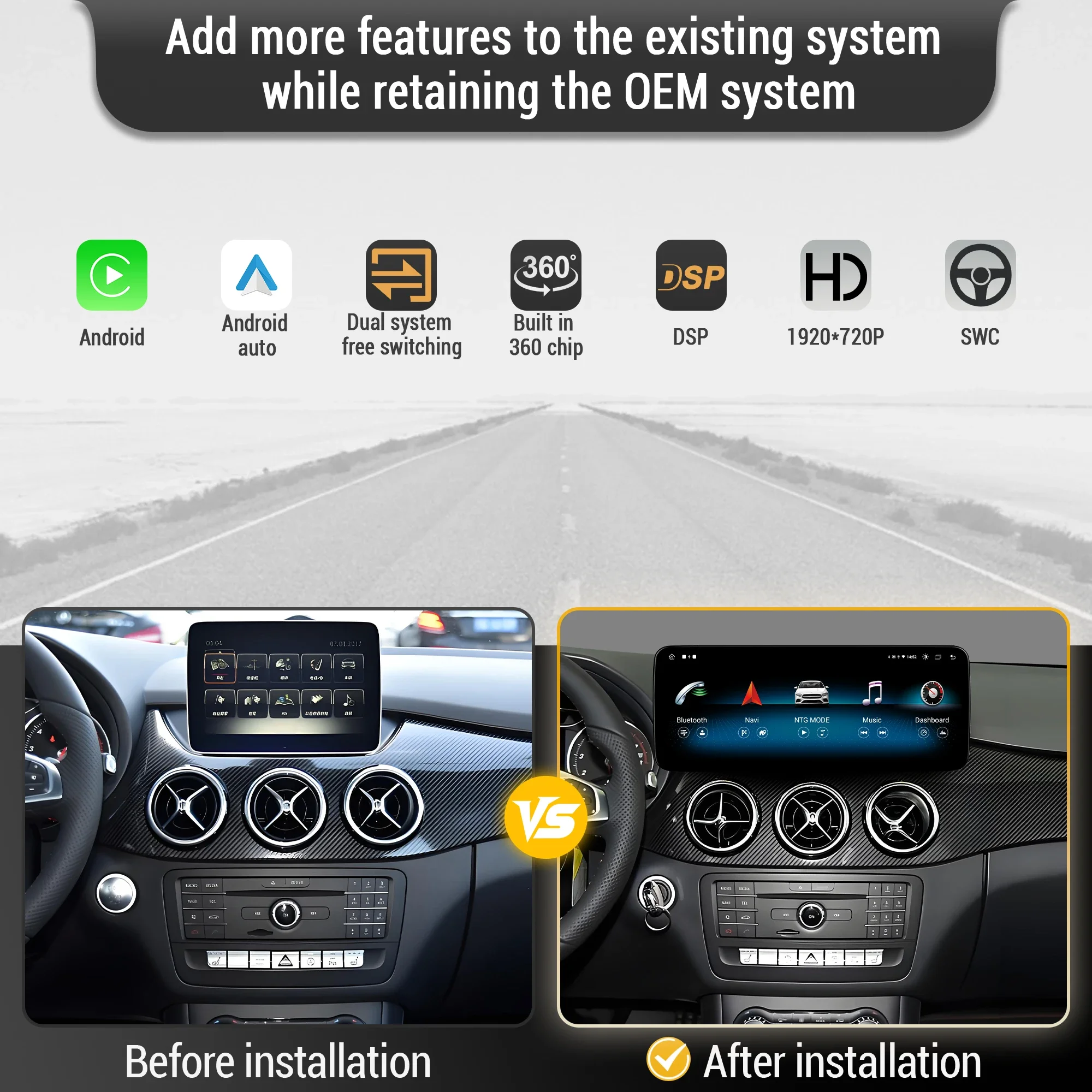 Car Radio Android 13 For Mercedes Benz B Class B180 B200 B220 B260 W245 W246 2011-2019 Carplay Snapdragon 680 CPU SM6225 Screen