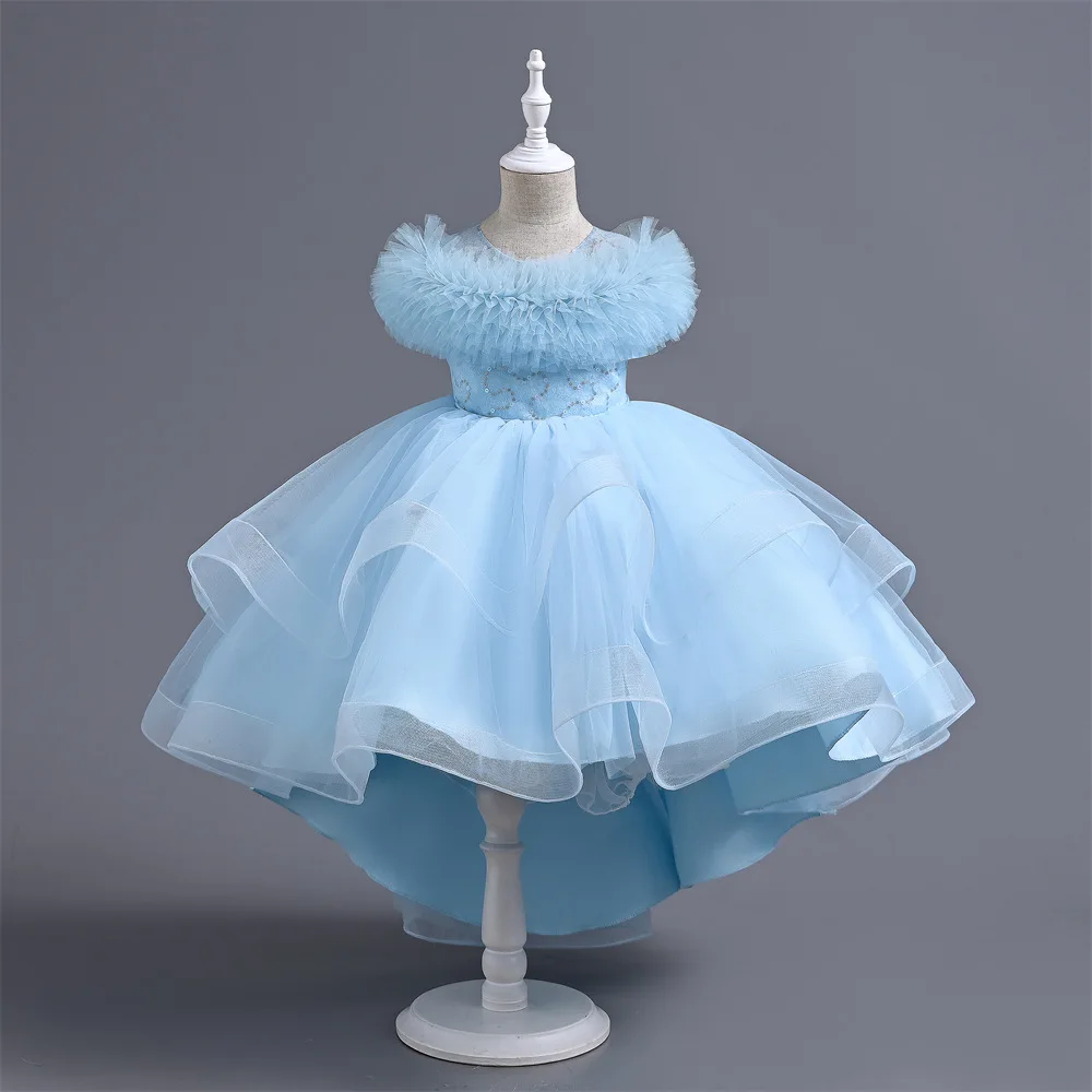 Vestido de princesa fofo infantil, fantasia de palco para meninas, bebê rabo, casamento, florista