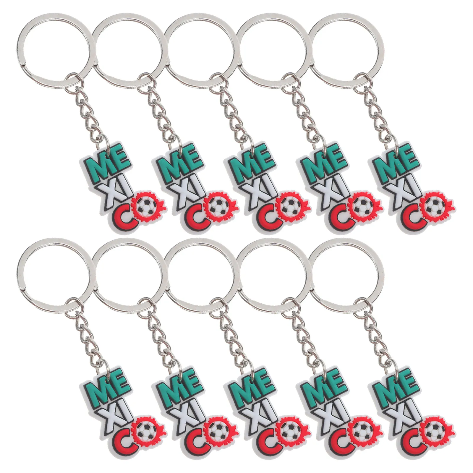 10Pcs Soccer Keychains Mexico Theme Mini Football Ball Keyring Charm for Goodie Bags Soccer Party Keychains Football Fan
