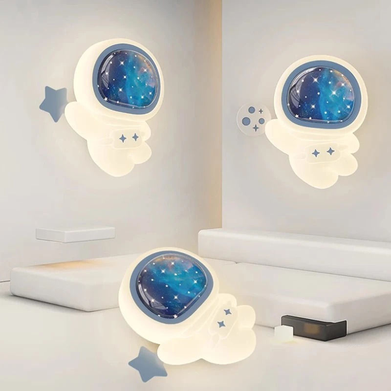 

Astronaut Children's Room Wall Lamps LED Astronaut Moon Lamp Creative Cute Boy Girl Bedroom Nursery Baby Room Bedside Wall Light