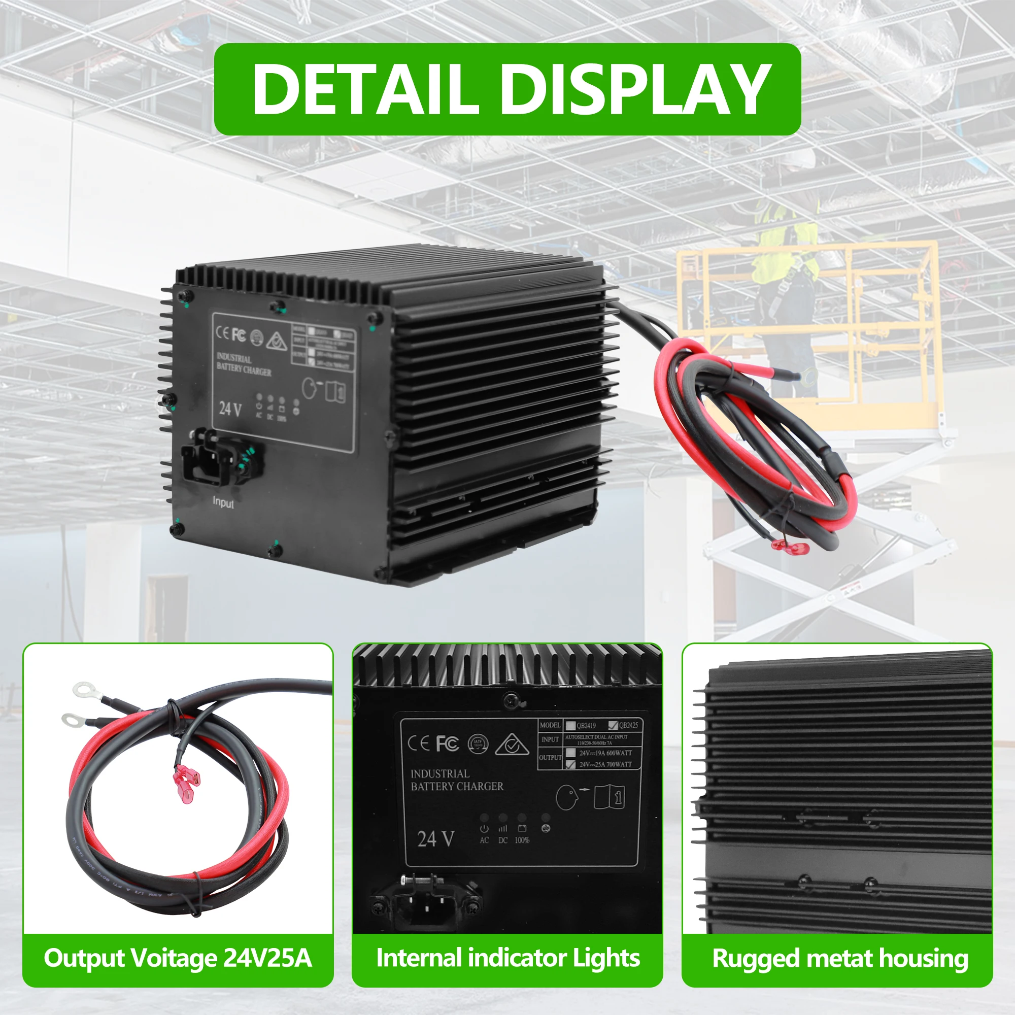 

24V 25A Battery Charger HB600-24B For Genie 105739 GS2632 2646 4832 3232 Lift