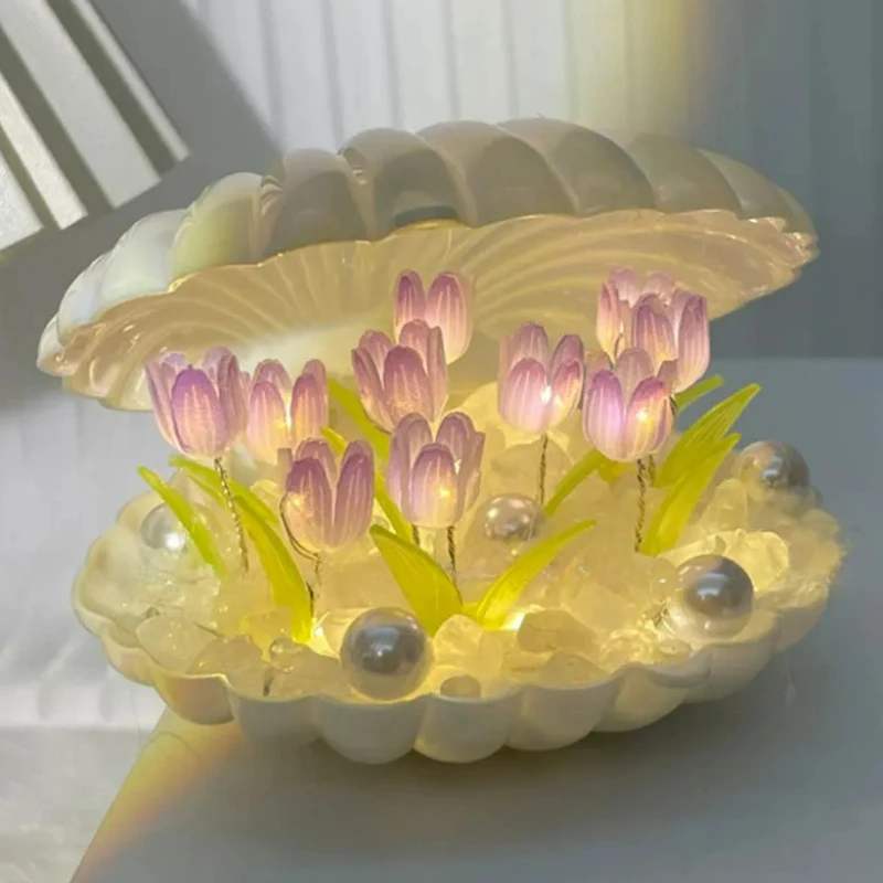 Shell Tulp Rose Nachtlampje Handgemaakt Diy Decoratie Slaapkamer Sfeer Licht Meisje Moeder Vriendin Verjaardagscadeau Valentijnsdag