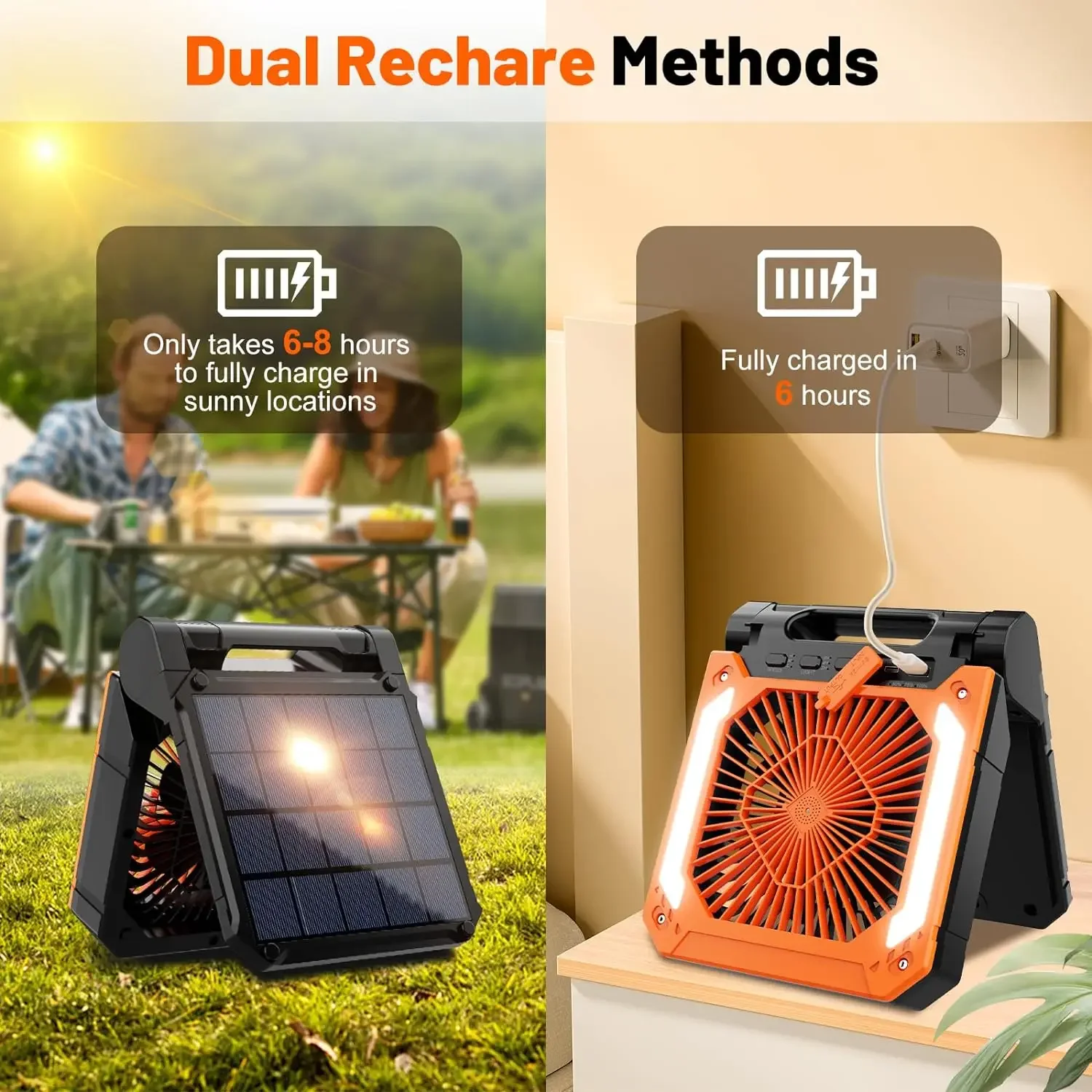 20000mAh Portable Electric Fan With Led Light Tent Car Camping Hook&USB&Solar Charging For Hiking Fishing Picnic Emergency