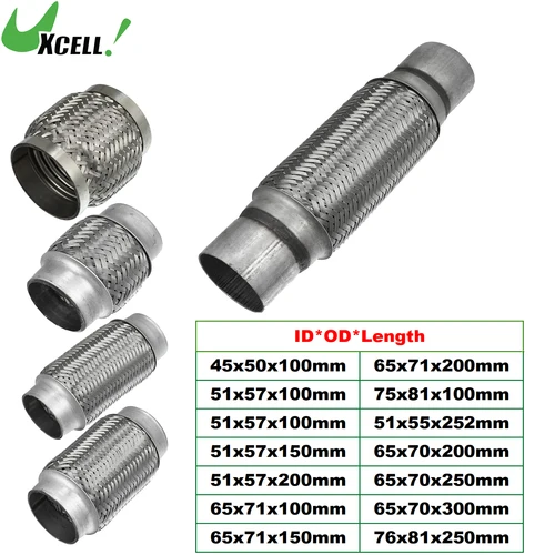 UXCELL 51x55x252mm 51x57x150mm 58x63x250mm tubo de escape de coche conector de tubo de silenciador de acero inoxidable Flexible telescópico