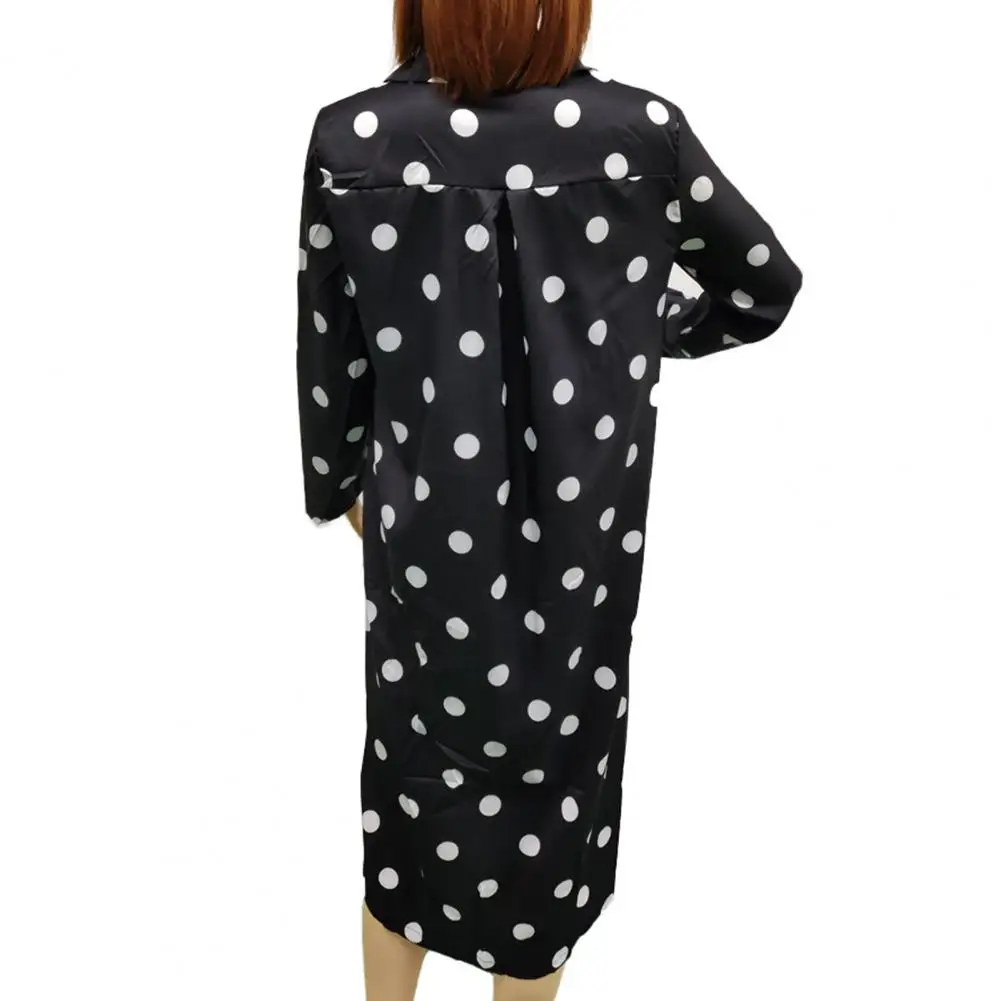 Robe Vintage à pois pour femmes, col rabattu, manches longues, ourlet fendu, Maxi, simple boutonnage, vêtements féminins