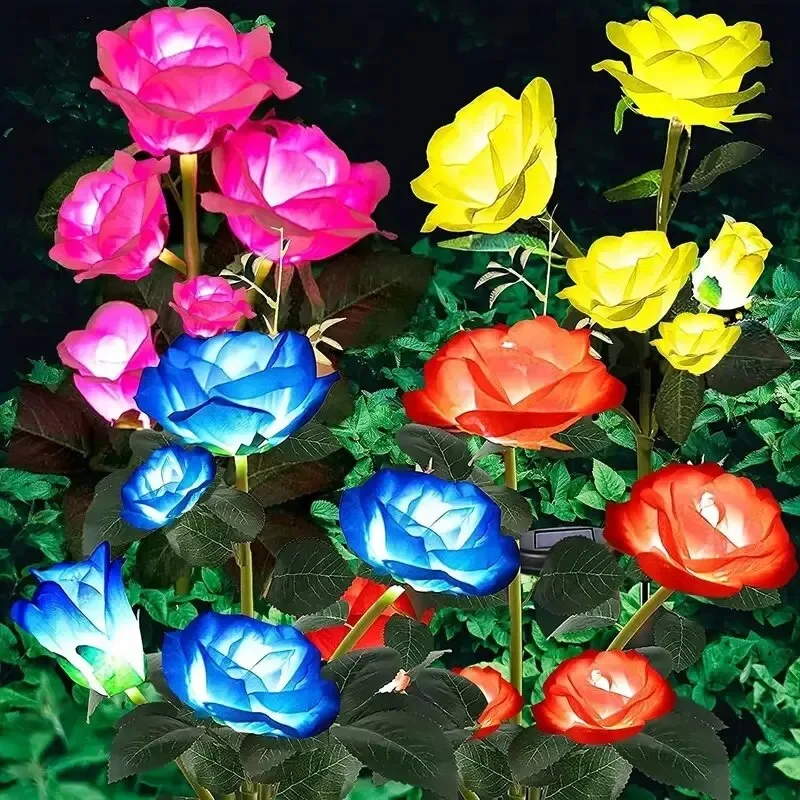 1PC Solar 5 Head Rose Flower LED Light Outdoor Plug in Decorative Light Landscape Lighting for Garden Lawn Yard Path Patio