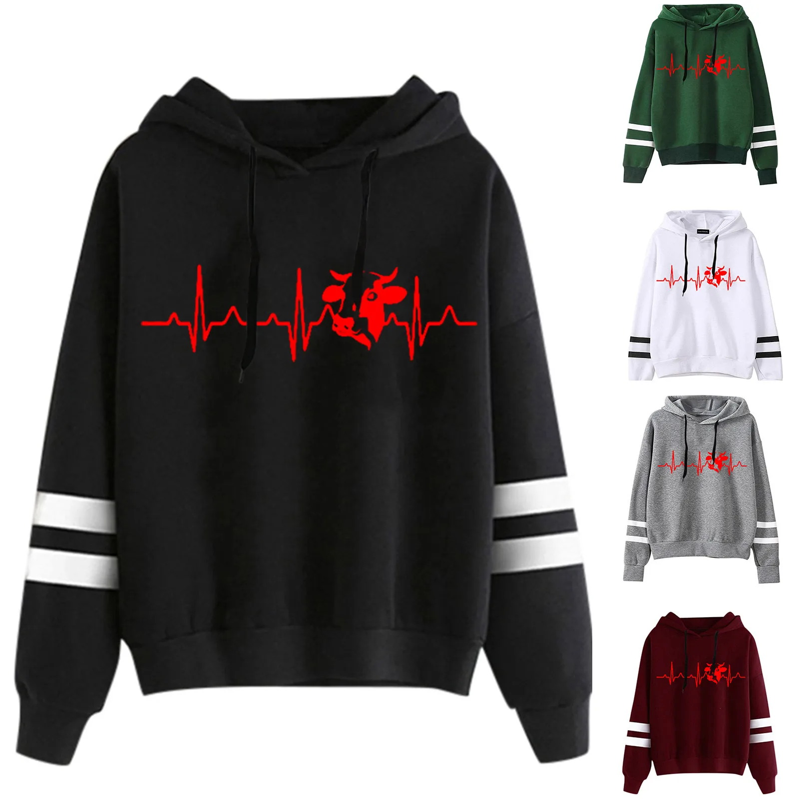 

Women's Heartbeat Print Hoodie Sweatshirt Pullover Tops Long Sleeved Comfortable Pullovers Female Sweatshirt